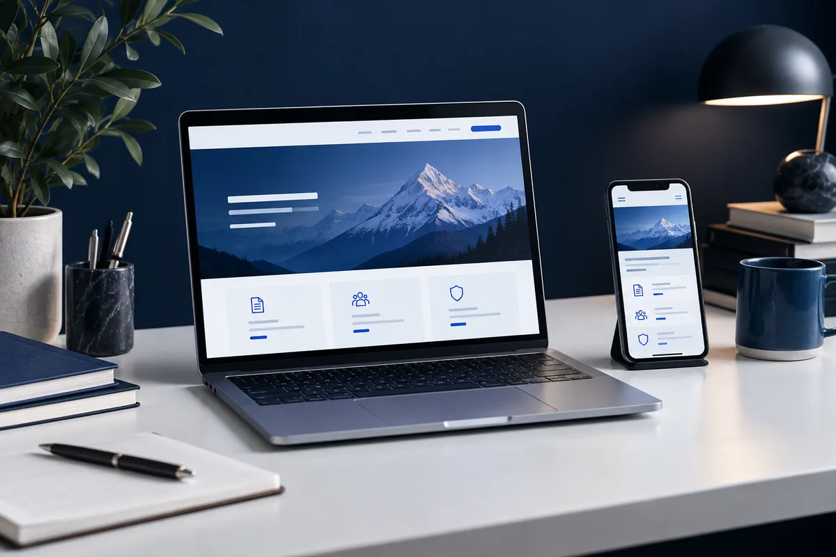 Business website displayed on a laptop and phone